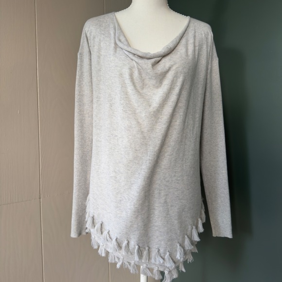 Lilly Pulitzer Tops - Lilly Pulitzer Ferrera Tassel Gray Cowl Neck Asymmetrical Hem Knit Top XS